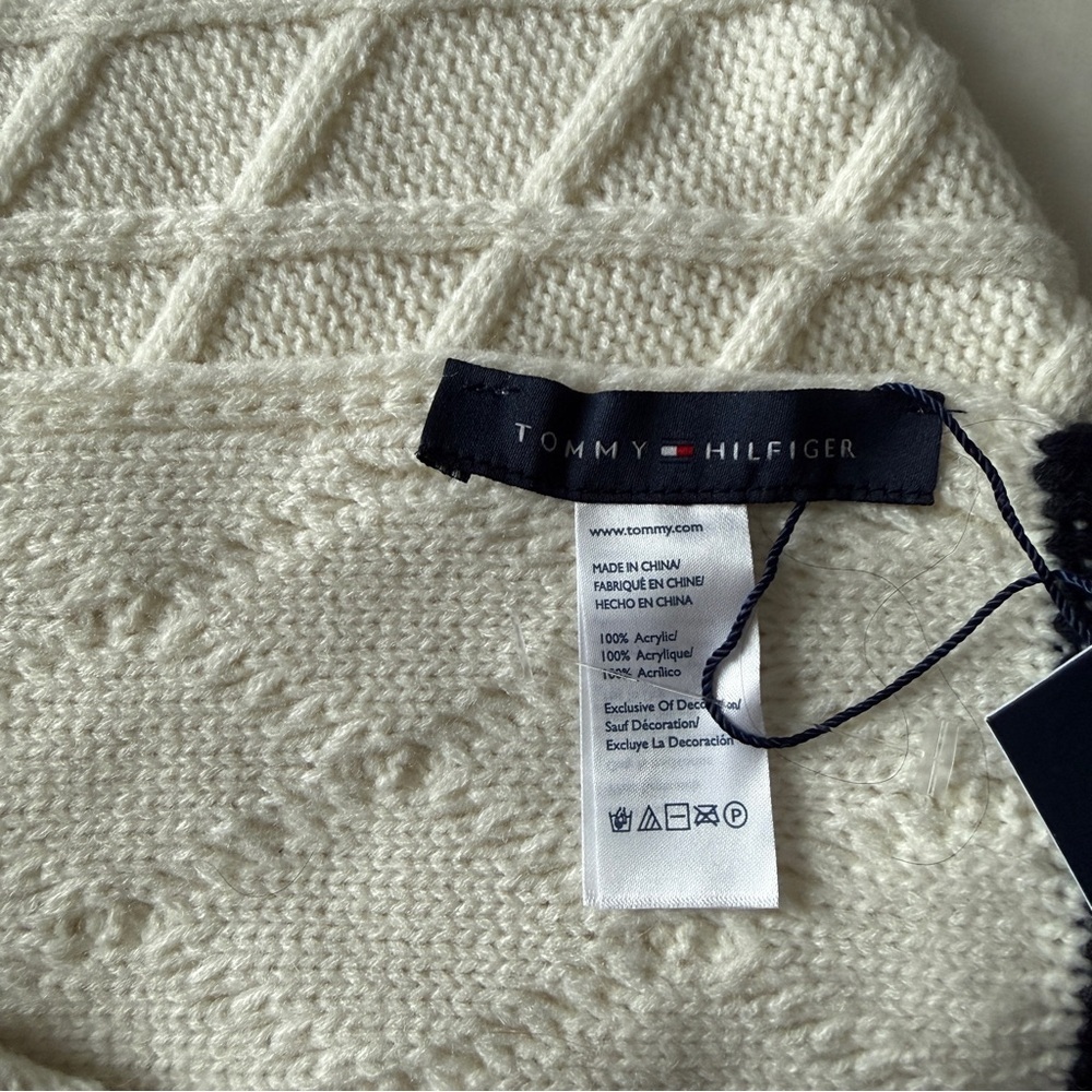Tommy Hilfiger Ivory Knit Scarf with Red and Navy Stripes - Picture 4 of 5
